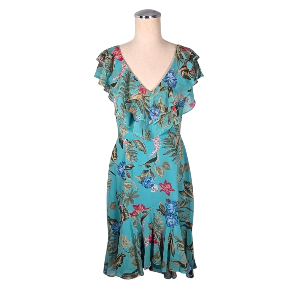 Wayf Blue Pink Ruffled Midi Sundress Size Small - Picture 2 of 13